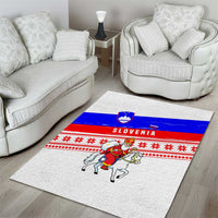 Slovenia Christmas Area Rug with Saint Nicholas White Horse Snowflake Pattern and National Flag Design - Wonder Print Shop