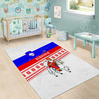 Slovenia Christmas Area Rug with Saint Nicholas White Horse Snowflake Pattern and National Flag Design - Wonder Print Shop