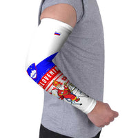 Slovenia Christmas Arm Sleeves with Saint Nicholas White Horse Snowflake Pattern and National Flag Design - Wonder Print Shop