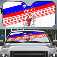 Slovenia Christmas Auto Sun Shade with Saint Nicholas White Horse Snowflake Pattern and National Flag Design - Wonder Print Shop