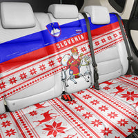 Slovenia Christmas Back Car Seat Cover with Saint Nicholas White Horse Snowflake Pattern and National Flag Design - Wonder Print Shop