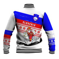 Slovenia Christmas Baseball Jacket with Saint Nicholas White Horse Snowflake Pattern and National Flag Design - Wonder Print Shop