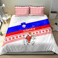 Slovenia Christmas Bedding Set with Saint Nicholas White Horse Snowflake Pattern and National Flag Design - Wonder Print Shop
