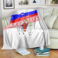 Slovenia Christmas Blanket with Saint Nicholas White Horse Snowflake Pattern and National Flag Design - Wonder Print Shop
