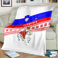Slovenia Christmas Blanket with Saint Nicholas White Horse Snowflake Pattern and National Flag Design - Wonder Print Shop