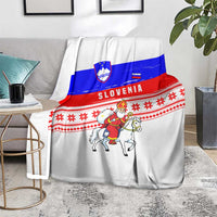 Slovenia Christmas Blanket with Saint Nicholas White Horse Snowflake Pattern and National Flag Design - Wonder Print Shop