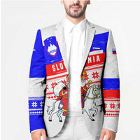 Slovenia Christmas Blazer with Saint Nicholas White Horse Snowflake Pattern and National Flag Design - Wonder Print Shop