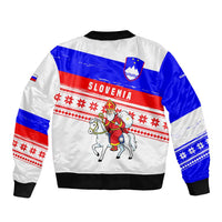 Slovenia Christmas Bomber Jacket with Saint Nicholas White Horse Snowflake Pattern and National Flag Design - Wonder Print Shop