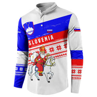 Slovenia Christmas Button Sweatshirt with Saint Nicholas White Horse Snowflake Pattern and National Flag Design - Wonder Print Shop