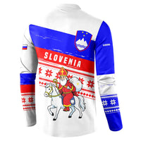Slovenia Christmas Button Sweatshirt with Saint Nicholas White Horse Snowflake Pattern and National Flag Design - Wonder Print Shop