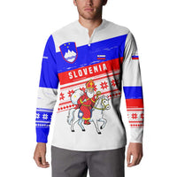 Slovenia Christmas Button Sweatshirt with Saint Nicholas White Horse Snowflake Pattern and National Flag Design - Wonder Print Shop