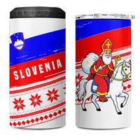 Slovenia Christmas 4 in 1 Can Cooler Tumbler with Saint Nicholas White Horse Snowflake Pattern and National Flag Design - Wonder Print Shop