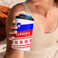 Slovenia Christmas 4 in 1 Can Cooler Tumbler with Saint Nicholas White Horse Snowflake Pattern and National Flag Design - Wonder Print Shop