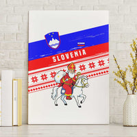 Slovenia Christmas Canvas Wall Art with Saint Nicholas White Horse Snowflake Pattern and National Flag Design - Wonder Print Shop