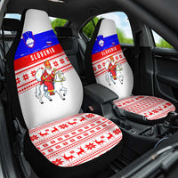 Slovenia Christmas Car Seat Cover with Saint Nicholas White Horse Snowflake Pattern and National Flag Design - Wonder Print Shop