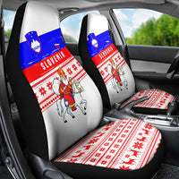 Slovenia Christmas Car Seat Cover with Saint Nicholas White Horse Snowflake Pattern and National Flag Design - Wonder Print Shop