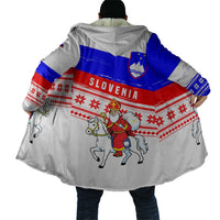 Slovenia Christmas Cloak with Saint Nicholas White Horse Snowflake Pattern and National Flag Design - Wonder Print Shop