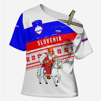 Slovenia Christmas Cross Shoulder Shirt with Saint Nicholas White Horse Snowflake Pattern and National Flag Design - Wonder Print Shop