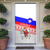 Slovenia Christmas Door Cover with Saint Nicholas White Horse Snowflake Pattern and National Flag Design - Wonder Print Shop