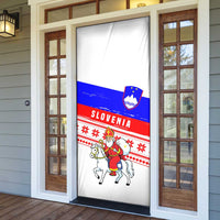 Slovenia Christmas Door Cover with Saint Nicholas White Horse Snowflake Pattern and National Flag Design - Wonder Print Shop