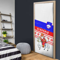 Slovenia Christmas Door Cover with Saint Nicholas White Horse Snowflake Pattern and National Flag Design - Wonder Print Shop