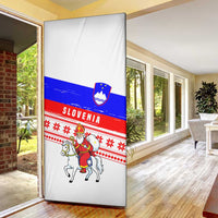 Slovenia Christmas Door Cover with Saint Nicholas White Horse Snowflake Pattern and National Flag Design - Wonder Print Shop