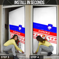 Slovenia Christmas Door Cover with Saint Nicholas White Horse Snowflake Pattern and National Flag Design - Wonder Print Shop