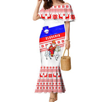 Slovenia Christmas Family Matching Mermaid Dress and Hawaiian Shirt with Saint Nicholas White Horse Snowflake Pattern and National Flag Design - Wonder Print Shop