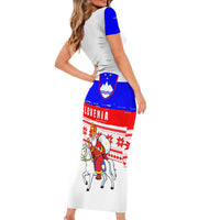 Slovenia Christmas Family Matching Short Sleeve Bodycon Dress and Hawaiian Shirt with Saint Nicholas White Horse Snowflake Pattern and National Flag Design - Wonder Print Shop