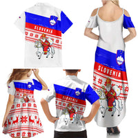 Slovenia Christmas Family Matching Summer Maxi Dress and Hawaiian Shirt with Saint Nicholas White Horse Snowflake Pattern and National Flag Design - Wonder Print Shop