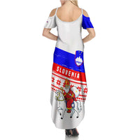 Slovenia Christmas Family Matching Summer Maxi Dress and Hawaiian Shirt with Saint Nicholas White Horse Snowflake Pattern and National Flag Design - Wonder Print Shop