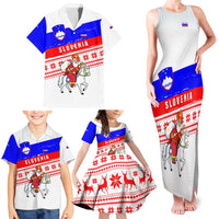 Slovenia Christmas Family Matching Tank Maxi Dress and Hawaiian Shirt with Saint Nicholas White Horse Snowflake Pattern and National Flag Design - Wonder Print Shop