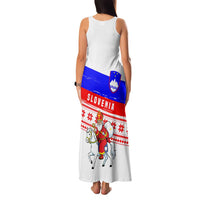 Slovenia Christmas Family Matching Tank Maxi Dress and Hawaiian Shirt with Saint Nicholas White Horse Snowflake Pattern and National Flag Design - Wonder Print Shop