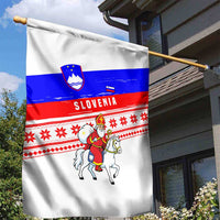 Slovenia Christmas Garden Flag with Saint Nicholas White Horse Snowflake Pattern and National Flag Design - Wonder Print Shop