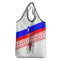 Slovenia Christmas Grocery Bag with Saint Nicholas White Horse Snowflake Pattern and National Flag Design - Wonder Print Shop