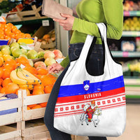 Slovenia Christmas Grocery Bag with Saint Nicholas White Horse Snowflake Pattern and National Flag Design - Wonder Print Shop