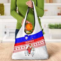 Slovenia Christmas Grocery Bag with Saint Nicholas White Horse Snowflake Pattern and National Flag Design - Wonder Print Shop