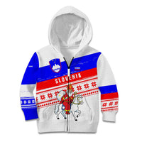 Slovenia Christmas Kid Hoodie with Saint Nicholas White Horse Snowflake Pattern and National Flag Design - Wonder Print Shop