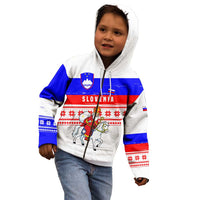 Slovenia Christmas Kid Hoodie with Saint Nicholas White Horse Snowflake Pattern and National Flag Design - Wonder Print Shop