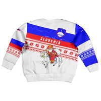 Slovenia Christmas Kid Ugly Christmas Sweater with Saint Nicholas White Horse Snowflake Pattern and National Flag Design - Wonder Print Shop