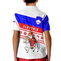 Slovenia Christmas Kid Polo Shirt with Saint Nicholas White Horse Snowflake Pattern and National Flag Design - Wonder Print Shop