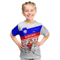 Slovenia Christmas Kid T Shirt with Saint Nicholas White Horse Snowflake Pattern and National Flag Design - Wonder Print Shop
