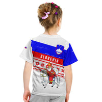 Slovenia Christmas Kid T Shirt with Saint Nicholas White Horse Snowflake Pattern and National Flag Design - Wonder Print Shop