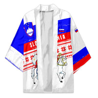 Slovenia Christmas Kimono with Saint Nicholas White Horse Snowflake Pattern and National Flag Design - Wonder Print Shop