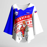 Slovenia Christmas Kimono Sleeve Blouse with Saint Nicholas White Horse Snowflake Pattern and National Flag Design - Wonder Print Shop