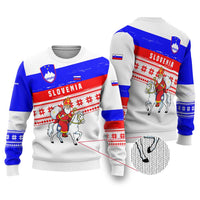 Slovenia Christmas Ugly Christmas Sweater with Saint Nicholas White Horse Snowflake Pattern and National Flag Design - Wonder Print Shop