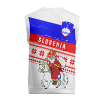 Slovenia Christmas Knitted V-Neck Vest with Saint Nicholas White Horse Snowflake Pattern and National Flag Design - Wonder Print Shop