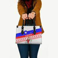 Slovenia Christmas Leather Bag with Saint Nicholas White Horse Snowflake Pattern and National Flag Design - Wonder Print Shop