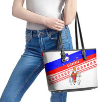 Slovenia Christmas Leather Tote Bag with Saint Nicholas White Horse Snowflake Pattern and National Flag Design - Wonder Print Shop