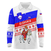 Slovenia Christmas Long Sleeve Polo Shirt with Saint Nicholas White Horse Snowflake Pattern and National Flag Design - Wonder Print Shop